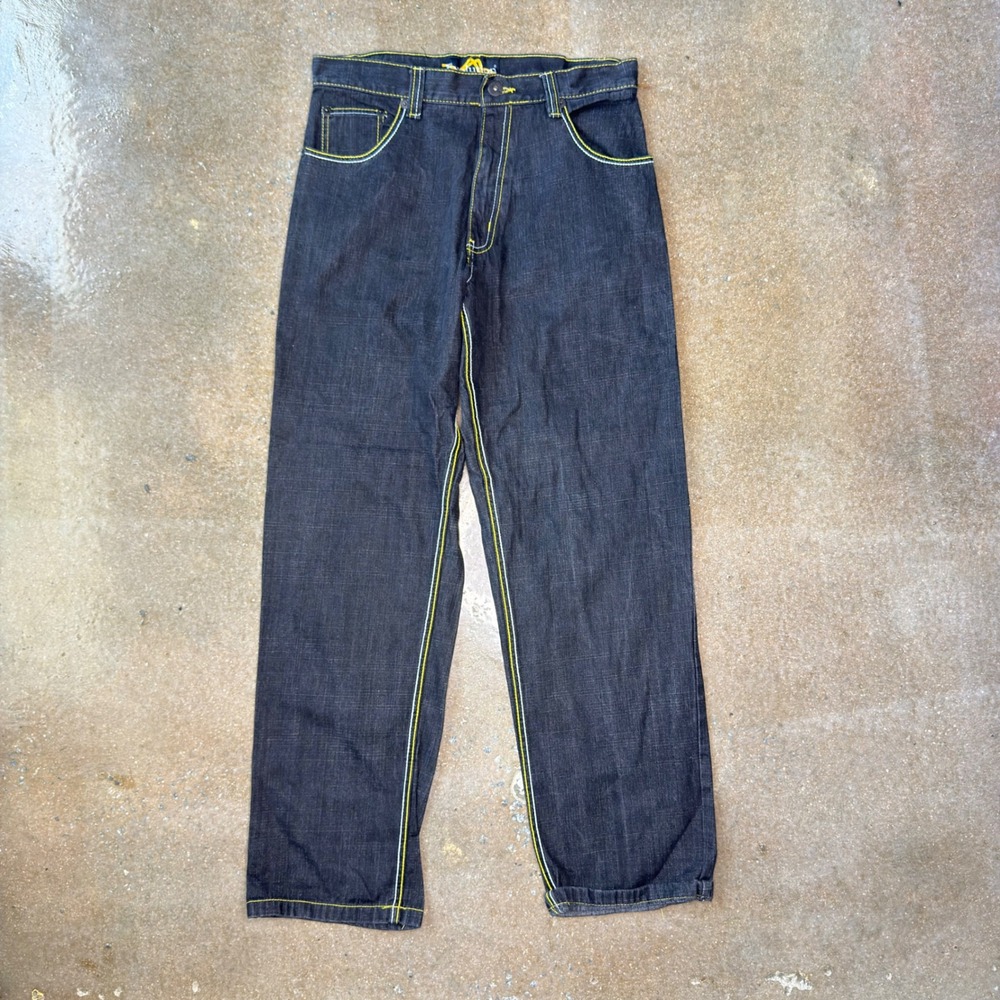 Evolution In Design Mens 32x34 Baggy Jeans Black Yellow Contrast Stitch Y2K